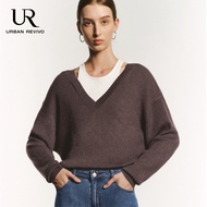 URBAN REVIVO 2 In 1 V-Neck Sweater Oversized Sweater Women Sexy V-Neck Long Sleeve Tops Chic Streetwear Pullover Knitwear Keep Warm In Aumtun Winter
