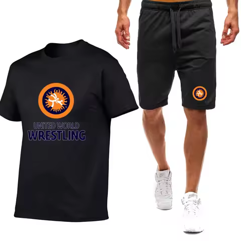 2025 New United World Wrestling UWW Summer Men's Short Sleeve Shorts Set Fashion Casual Street Quick