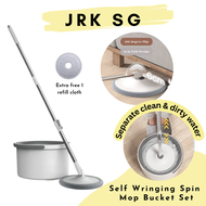 Self Wringing Spin Mop Bucket Set with Extendable Handle 3600 Swivel and 2x Microfibre Mop Heads