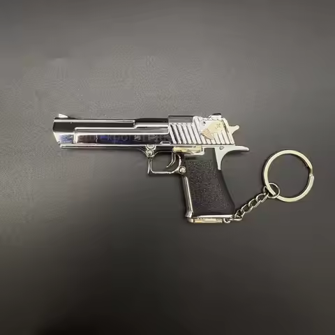 1:3 Scale Handmade Silver Desert Eagle Keychain with Removable Magazine, Movable Slide, Realistic De