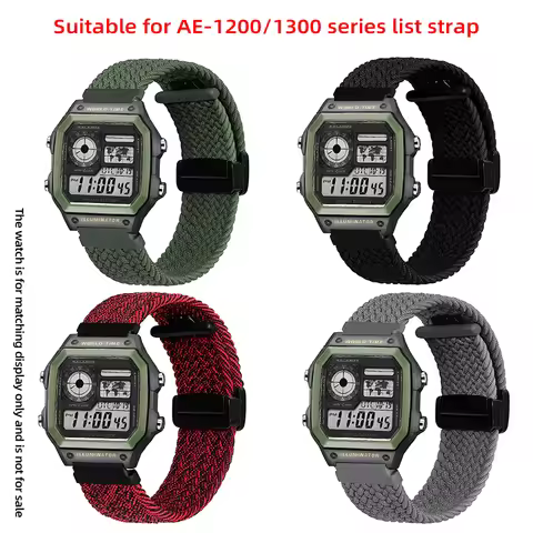 Elastic nylon weaving Watch Strap For Casio A158 A168 F91W AE-1200WHD/A159/A169 AE1200 Magnetic clas