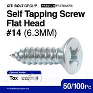 50-100pc 14 (6.3MM) Hardened Countersunk Flat Head Self Tapping Screw | Sheet Metal Screw