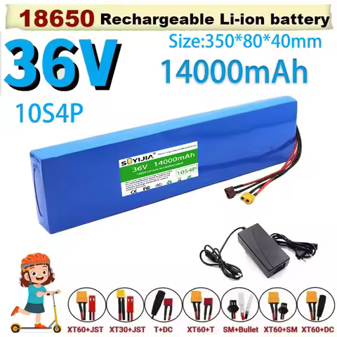 36V 10S4P 14000mAh 18650 Rechargeable Lithium Ion Battery 350W~500W Built-in BMS Suitable for 36V El
