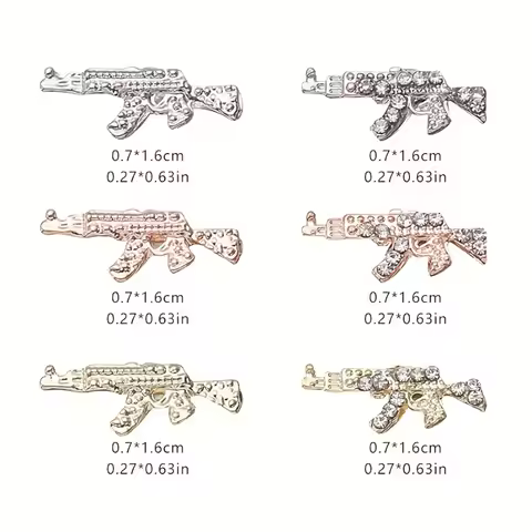 10pcs AK47 Nail Art Charms With Rhinestones,3D Gun Shape Nail Gem Accessories,Nail Art Jewelry For G
