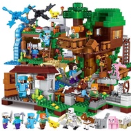 1,000pcs New Products Minecraft Series Jungle Waterfall Small Tree House Cat Leopard Jungle Boys Girls Educational Assembled Building Block Toys Children Birthday Gifts MOC Lanhcc