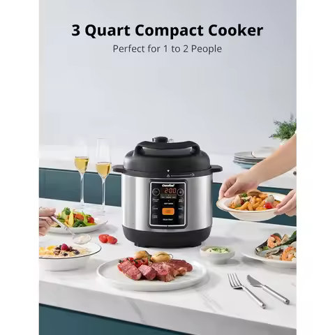 Black 3 Quarts-7-in-1 Multi Electric Pressure Cooker Slow Cooker Steamer Sauté Pan Sous Vide Warmer 