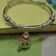 999 Solid Silver Cutie Kid Bangle Dangle With Fortune Cat.