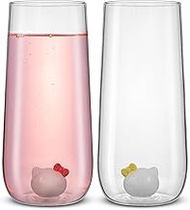 Tall Drinking Glasses with 3D Hello Kitty & Mimmy Icons (Set of 2) by JoyJolt