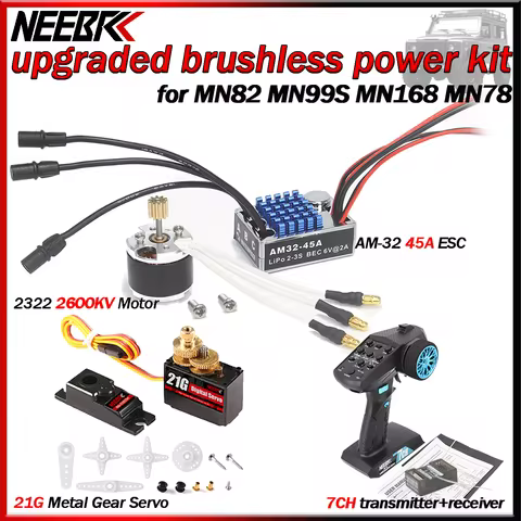 2322 2600KV Motor AM32 45A ESC 21G Servo 7CH Transmitter&Receiver for 1/12 RC Cars MN82 MN99S MN168 