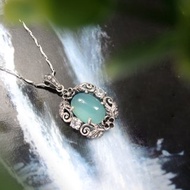 一抹幽境-藝術鑲嵌印度藍玉髓華麗花草925銀吊墜