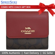 Coach Wallet In Gift Box Small Wallet Small Trifold Wallet In Blocked Signature Canvas Brown 1941 Red # CE930