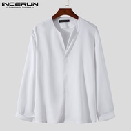 2023☫INCERUN Fesyen Lelaki Korea V Leher Lengan Panjang Baju Lembut Lembut