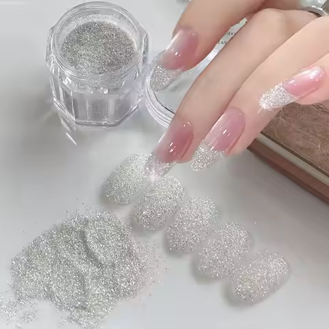 1jar Sparkle SilverGlitter Nail Diamond Sugar Dust Reflective Pixie Crystals Nail Sugar Powder Holog