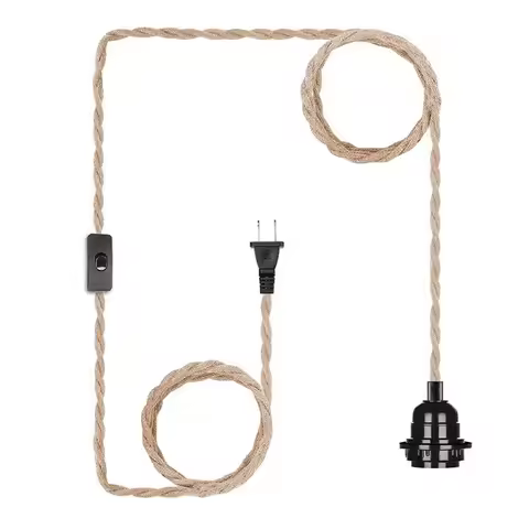 Power Cord Pendant Light 2M 2.5M 4M Hemp Rope Cables E26 E27 Lamp Holder EU Plug with Switch Wire Ed