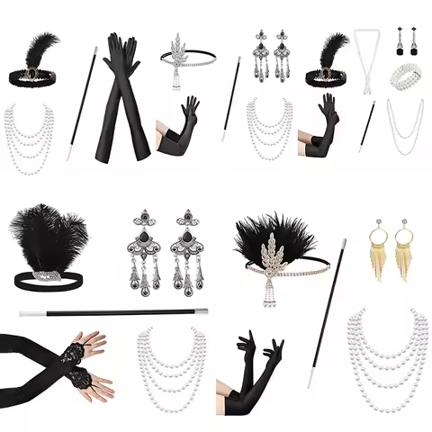 1set Cosplay Flapper Halloween Charleston Costume 1920s Gatsby Accessories Black Headpiece Great Gat