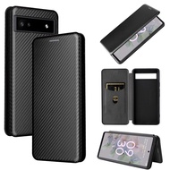 Compatible for Google Pixel 8 8Pro 7A 7 6 Pro Pixel 6a 5a 4a 5G 4G 4 XL Carbon Fiber Flip Phone Case Simple Business Cover with Metallic Luster