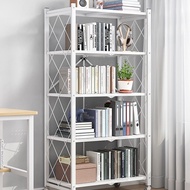 No-Installation Movable Bookshelf Iron Art Floor Standing with Wheels Living Room Folding Storage Ra