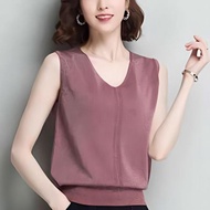 45-100kg plus size women's Clothing bright silk Knitted Camisole Women Outer Wear V-Neck Sleeveless 