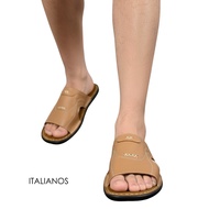 ITALIANOS Dwight Camel Leather Men's Slide Sandals