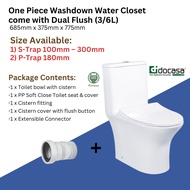 P Trap 180mm One Piece Water Closet WC Rimless Toilet With PP Soft Close Seat Cover Tandas Duduk White Ceramic