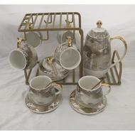 JADED TEA SET WITH CUP PLATE WITH CUP RACK
