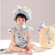 Blue Hairpin Flower Headdress Props Clothes Baby Hundred Days Photo Theme Studio Female 100 Days Chi