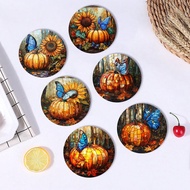 6pcs/Set Or 420pcs/70sets Autumn Pumpkin, Sunflower & Butterfly Print Drink Coasters, 10cm/2mm Thick