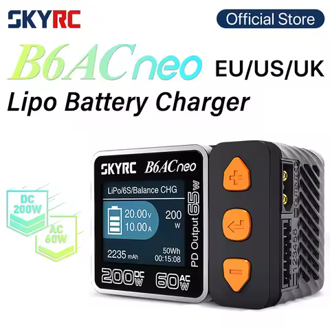 SKYRC B6ACneo Charger DC 200W AC 60W 10A Balance Charger Discharger Digital LiPo LiFe LiIon LiHV NiM