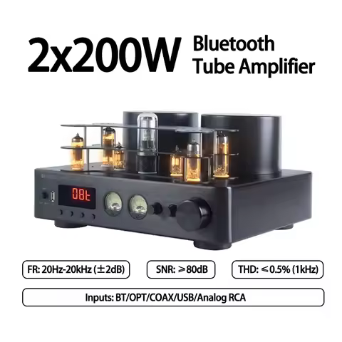 2x200W Tube Amplifier 5.0 Bluetooth Amp SNR 80dB Amplifier THD 0.5% HiFi Audio Optical Coaxial Optic