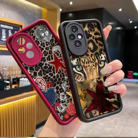 Luxurious Red Lip Bow Leopard Print Phone Case for Huawei Nova 11 10 9 7 SE P30 P20 Pro Y70 Y61 Mate