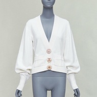 CHANEL 22A off white cashmere blend pink CC crystal buttons cardigan FR38 M