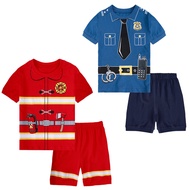 Kids Pajamas Sets Boys Policeman Sleepwear Suit Baby Toddler Fireman Pyjamas Halloween Short Sleeve Pijamas Casual Clothing
