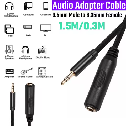 3.5mm Male to 6.35mm Female Cable Jack Stereo Audio Adapter Cord Splitter Audio Cable 1/8 inch Plug 