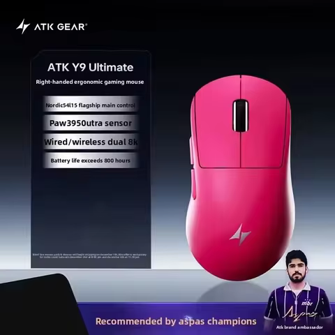 ATK Y9 Ultimate Tri-Model Wireless Gaming Mouse Dual 8KHz Lightweight PAW3950 UItra Right-Hand Ergon