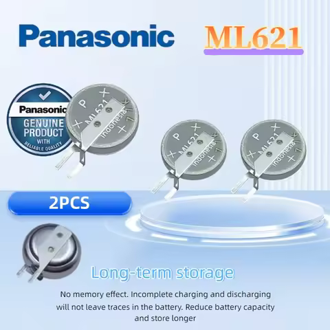 2pcs New Panasonic ML621 ML621S ML-621S/DN 3V 5.5mAh Rechargeable RTC Coin Button Battery with Pins 