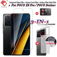 (3 in 1) For Xiaomi POCO X6 Pro 5G ฟิล์ม M6 X5 X4 Pro M5 M5S M4 M3 Pro X4 Pro X4 GT X3 NFC X3 Pro poco F5 F5Pro F4 F3 GT 5G ฟิล์มกระจก ฟิล์มกันรอยโทรศัพท์ ฟิล์ม ฟิล์มติดกล้อง ฟิล์มหลัง ฟิมหลัง