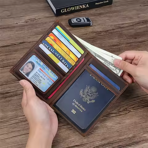 Crazy Horse Leather Passport Cover Men Women Genuine Leather Travel Passport Holder Case Card ID Hol