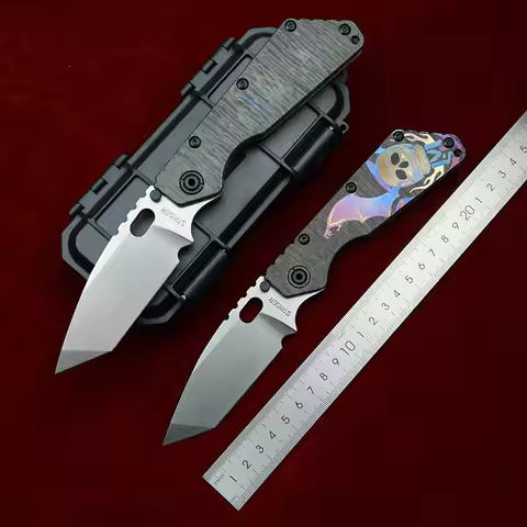 LEMIFSHE Strider Tanto SMF AUS10 Blade TC4 Titanium Handle Copper Washer Folding Knife Camping Hunti