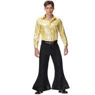 Men Halloween 70s 80s Hippie Cosplay Costume Stage Performance golden Dancing Outfit