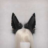 【Must-Have Style】 Handmade Cute Furry Plush Headband Beast Anubis Wolf Cat Dog Ears Black White Hair