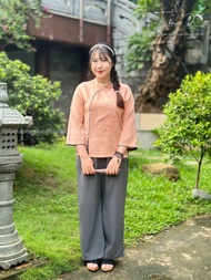 Pháp phục lễ chùa đồ lam đi chùa nữ trẻ đẹp Thiên Di chất liệu Linen cao cấp thêu hoa sen D13