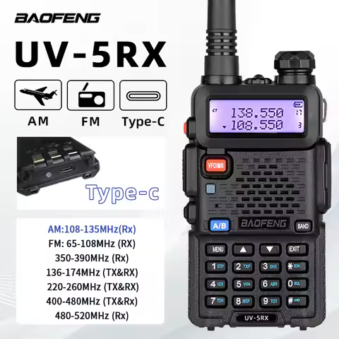 Baofeng UV5RX Walkie Talkie Type-C Wireless Copy Frequency AM FM Long Rang Powerful Two Way Portable