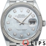 นาฬิกาข้อมือผู้ชาย Rolex Datejust 36 รุ่น Jubilee ประดับเพชร 10 เม็ด ตัวเรือนมุกสีขาว ขัดเงา สภาพดีเ