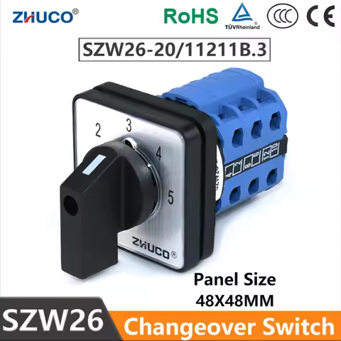 ZHUCO SZW26/LW26-20 Ui 660V 20A 1-2-3-4-5 3 Phase 12 Terminals 5 Position Rotary Changeover Selector