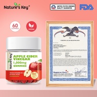 Nature's Key Halal Apple Cider Vinegar Gummies 1000mg Weight Loss Metabolism Detox Blood Pressure-60