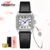 REBIRTH Jam Tangan Wanita Original Anti Air Jam Wanita Kulit Kuarsa Santai Mode Berlian Gelang Jam T