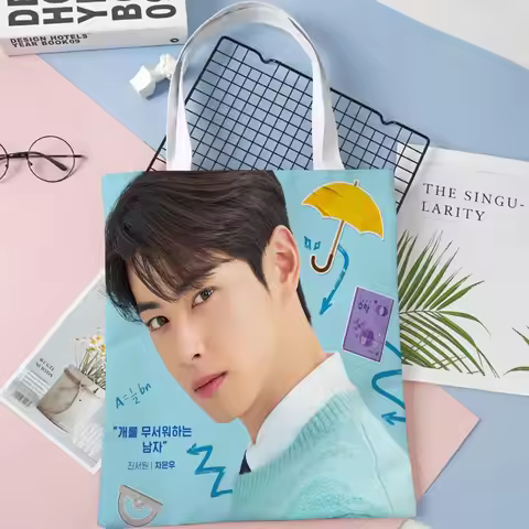 Cha EunWoo Tote Bag Cotton Cloth Shoulder Shopper Bags For Women Handbag Eco Foldable Reusable Shopp