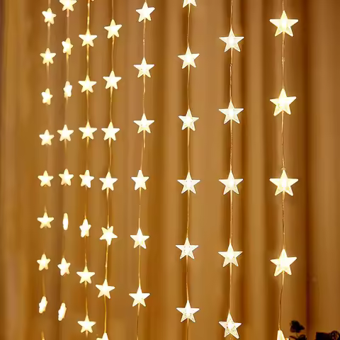 1pc 72LED Star Curtain Lights Charming Fairy Tale Star Shape Hanging Lamp Perfect For Bedroom Wall C
