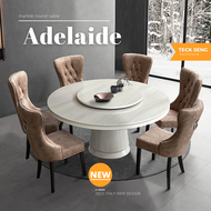 [TECK SENG] Marble Dining Set/Set Meja Makan (1 Marble Dining Table 150cm Round + 8 Dining Chair)/Ch