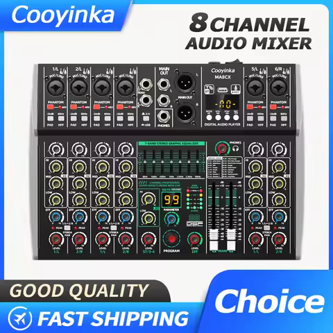 8 Channel Mixing Console 48V 99 DSP Effect Bluetooth Lomeho Audio DJ Mixer USB PC Play Record Podcas